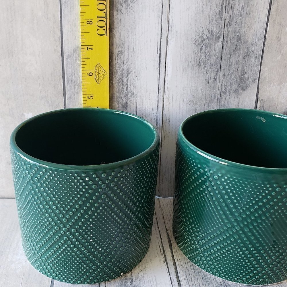 Ceramic Green Plant Containers with Dot Pattern (set of 2) - Picture 4 of 4